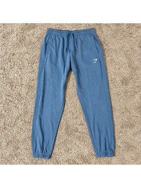Gymshark Mens Blue Joggers Medium Sweatpants Drawstring Cuffed Gym Athleisure